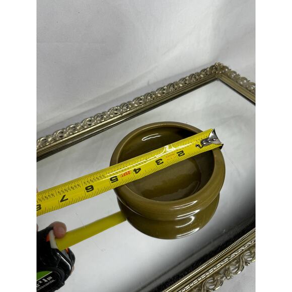 Small Vintage Avocado / Olive Green Round Ceramic Pottery Planter , Succulent - Picture 7 of 8